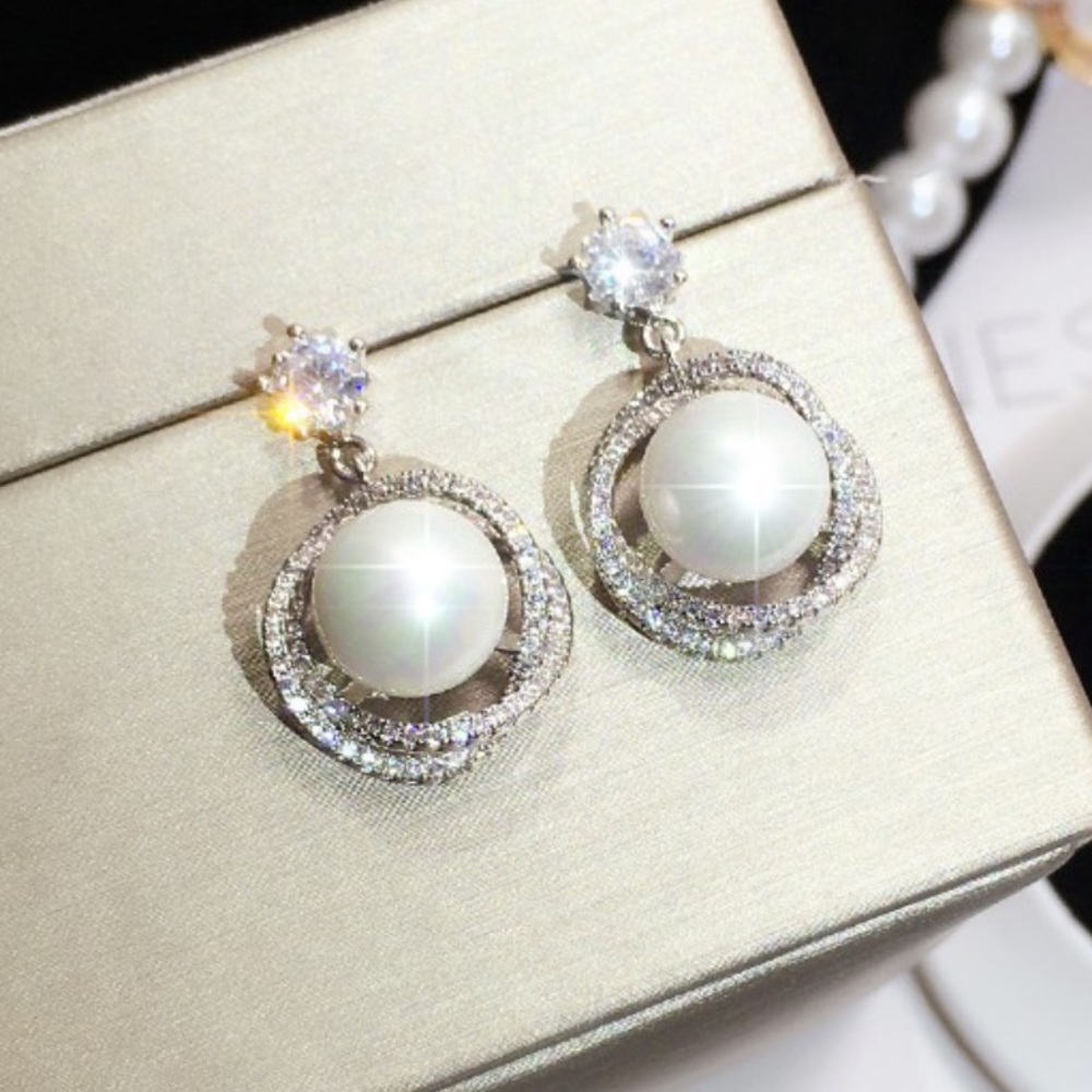 New Gorgeous 925 Silver Earrings White pearl - Picture 3 of 7